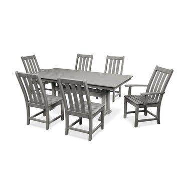 POLYWOOD Vineyard 7-Piece Farmhouse Trestle Dining Set - Slate Grey